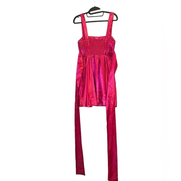 NWT Maeve by Anthropologie Pink Bow-Tie Satin Mini Dress Women’s size US 4 - Picture 9 of 16
